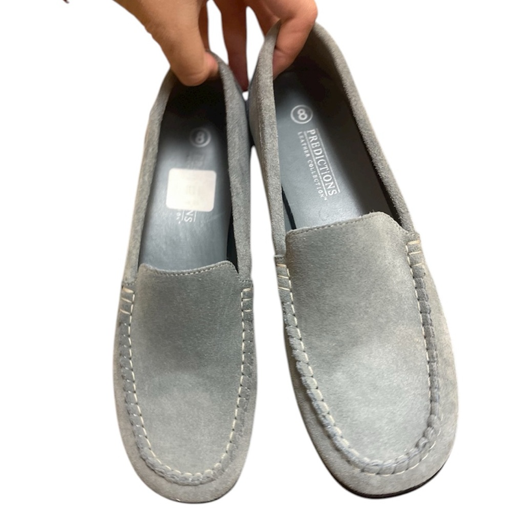 🆕 Predictions Leather Collection Gray Blue Suede Driver Loafer Flats Womens 8
